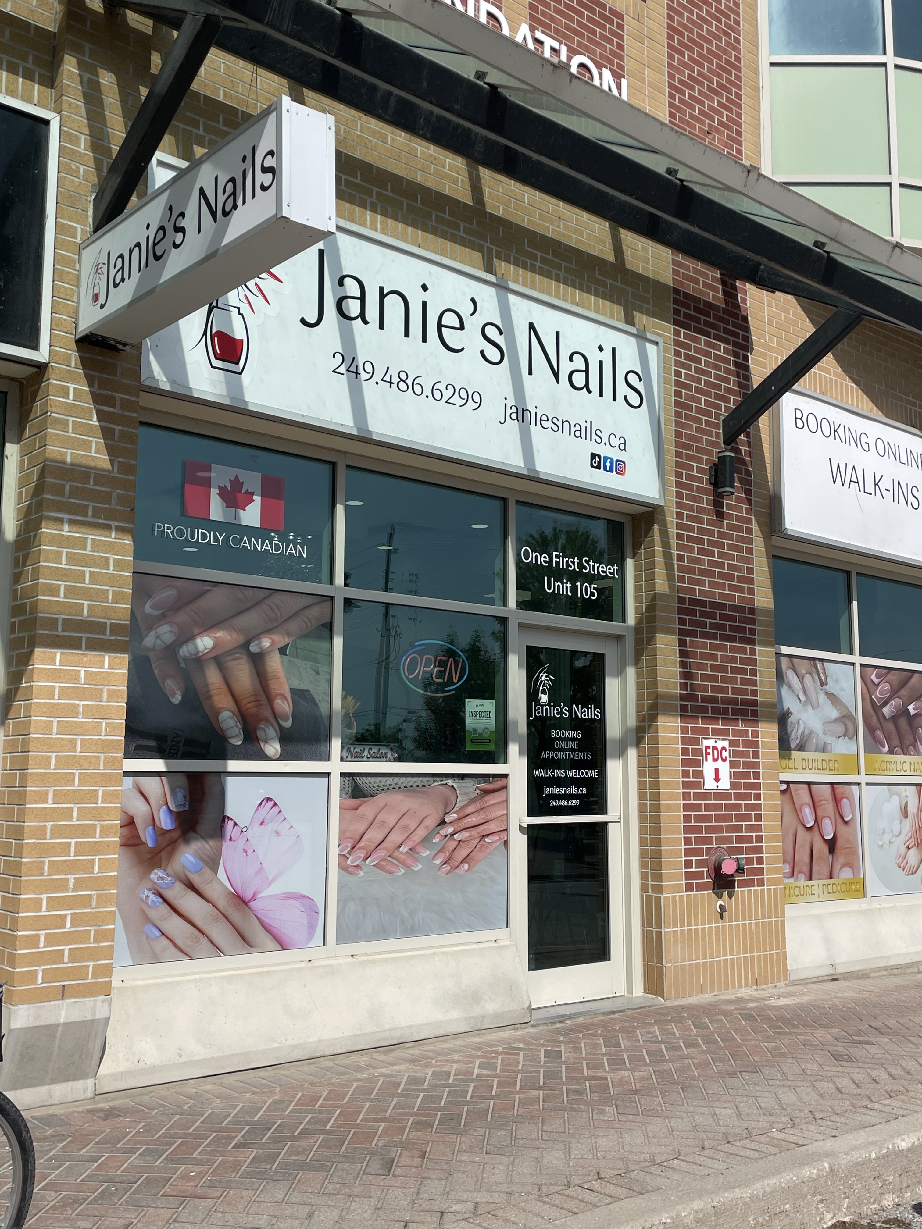 Janie's Nails exterior storefront at One First Street Unit 105